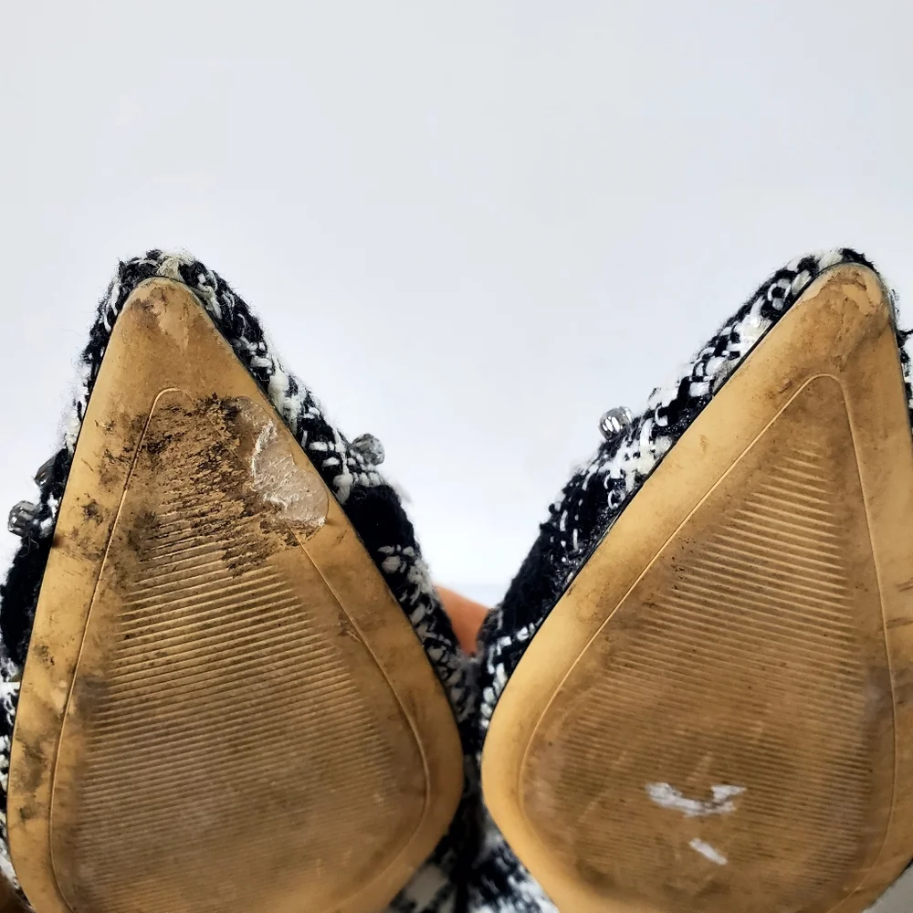 Zara tweed beaded jeweled fabric flat shoes pointed toe size 40EUR - Picture 9 of 12